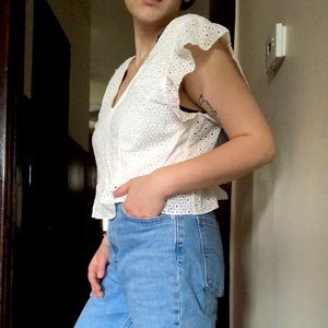 White cropped lace blouse